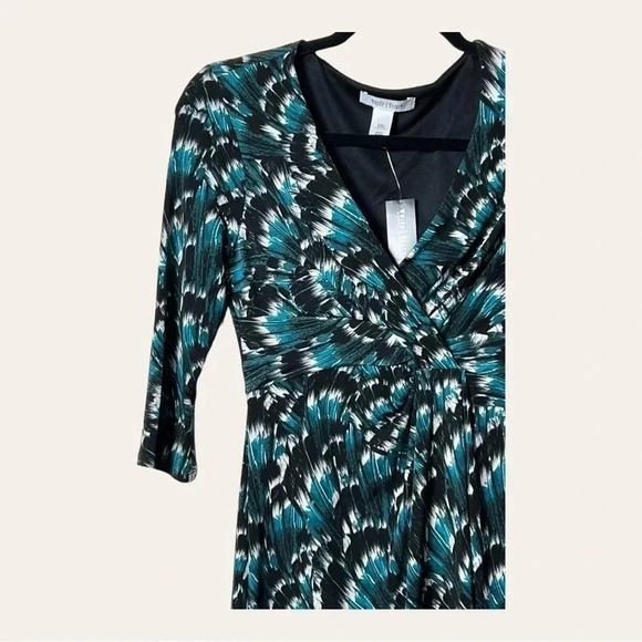 Women’s WHITE HOUSE BLACK MARKET MINI DRESS XXS TEAL WHITE BLACK 3/4 SLEEVE - Picture 3 of 9